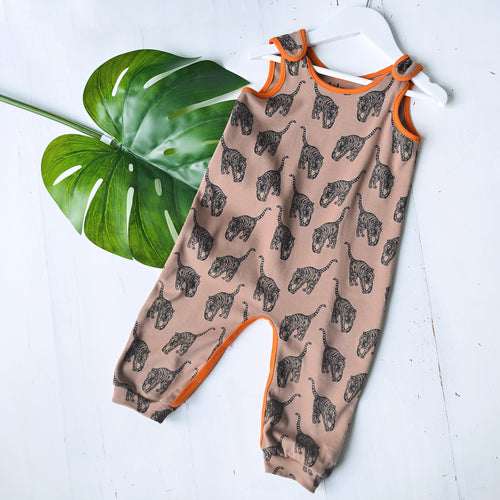 *Limited Edition* 100% Cotton Prowling Tiger Dungarees - Mocha
