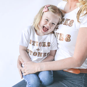 'Sticks + Stones' Kids Slogan T-Shirt - 100% cotton