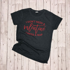 'I Need A Nap' Valentines T-Shirt - Dark Grey/Red