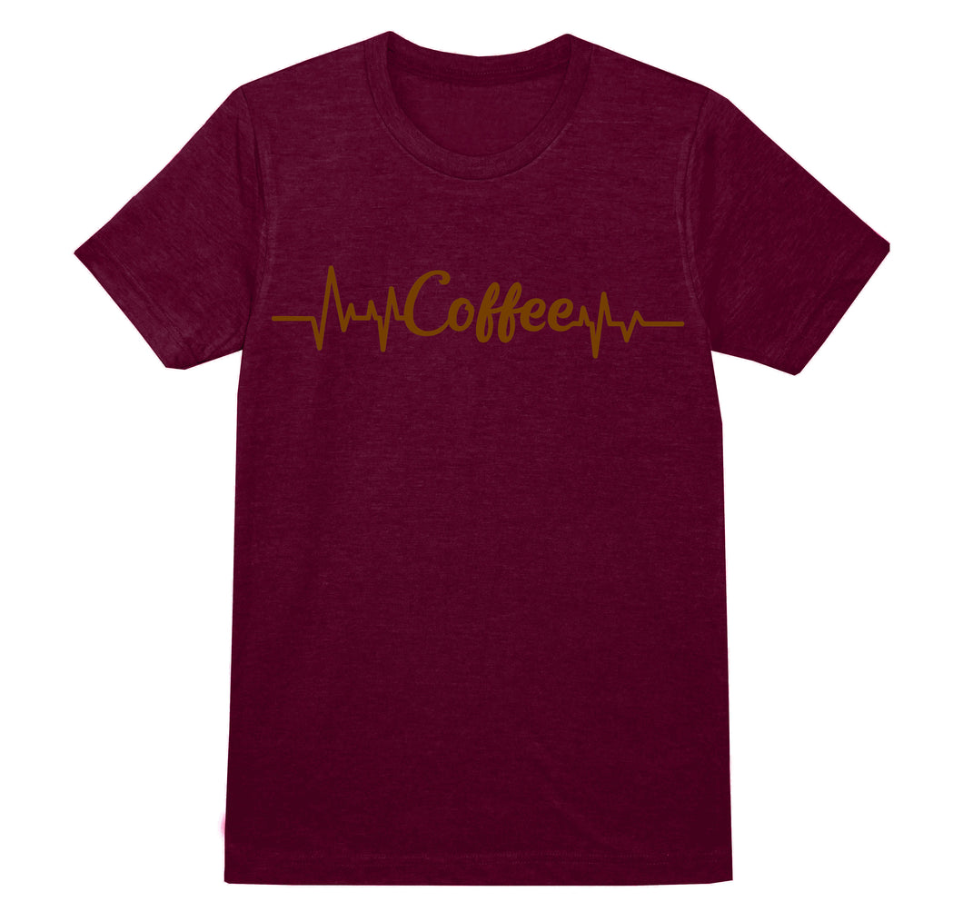 'Coffee' heartbeat slogan Ladies T-Shirt - Burgundy/Copper
