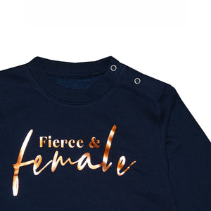 'Fierce and Female' Kids Sweatshirt - Navy/Copper
