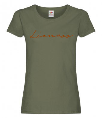 'Lioness' Ladies T-Shirt - Olive/Copper