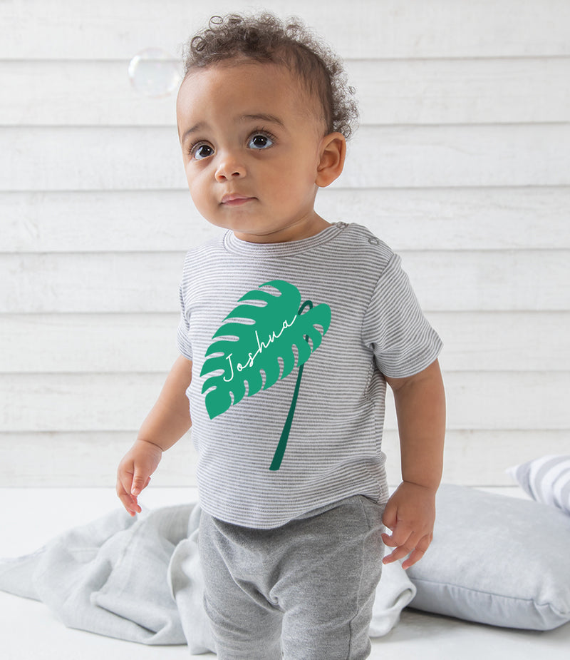 Personalised Monstera Leaf Striped Baby TShirt Ada & Alfred